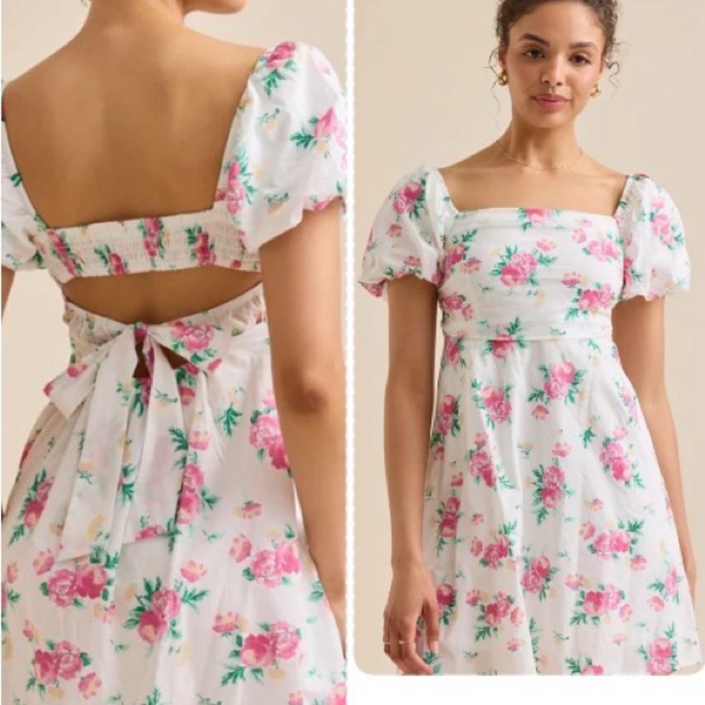 Altar'd State White Mini Dress with Pink Rose Print